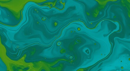 Fototapeta premium Abstract Paint Pour Art in Teal and Green Swirls