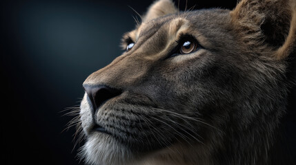 Close-Up of a Majestic Lion – Intense Eyes and Detailed Fur in Low-Key Lighting