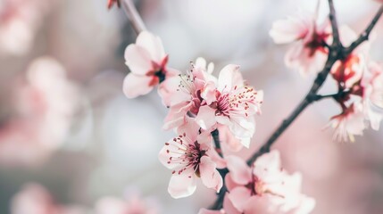 Fototapeta premium Mother's Day Peach Blossom Background: Blending Pink Spring Charms, Laying Out a Gorgeous Scroll of the Interweaving of Tender Affection and Romantic Poetry on Mother's Day