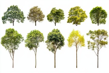 Collection of various trees isolated on white background