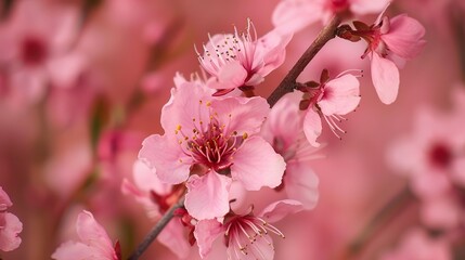 Obraz premium Mother's Day Peach Blossom Background: Blending Pink Spring Charms, Laying Out a Gorgeous Scroll of the Interweaving of Tender Affection and Romantic Poetry on Mother's Day