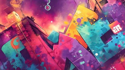 abstract expressionism painting with geometric forms and fluid movement