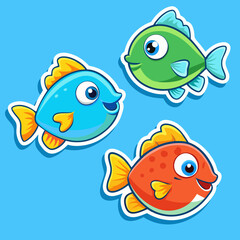 Naklejka premium set of cute fishes Sticker, fish Clipart on isolated background