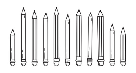 Pencil with eraser hand drawn doodle line scandinavian minimalism icon set. Pencil single element for school, teaching, drawing