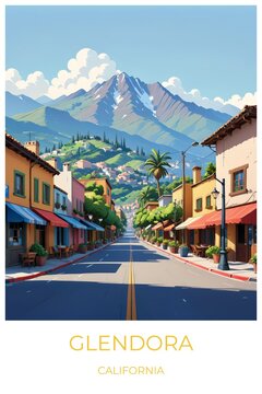 Glendora California United states Travel Poster Illustration Print Decor Gift Canvas Wall Art Gift