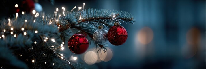 Christmas tree adorned with twinkling lights and festive ornaments
