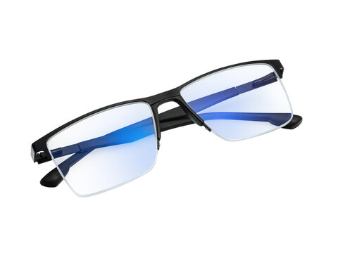 Reading glasses in black plastic frame, antiglare with diopters isolated on white background, unbranded