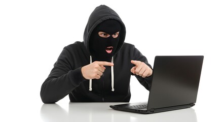 Internet security threat hacker using laptop for cyber crime and data breach attack online safety risk