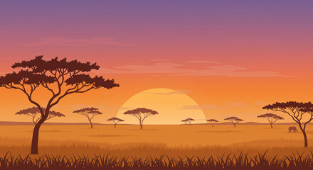 Obraz premium Savannah sunset vector background.