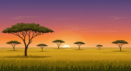 Savannah sunset vector background.