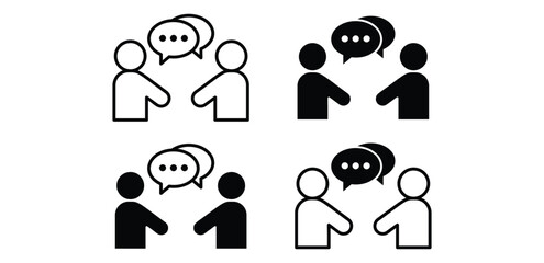 Simple Black and White Communication Icons People Talking and Chatting Vector Design Illustration
