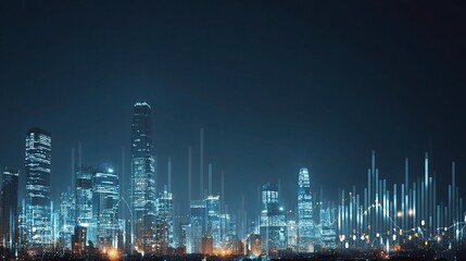 Obraz premium Futuristic Skyline of a Financial District with Glowing Lights