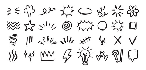 Expression sign hand drawn doodle set for concept design. Expression elements isolated on white background.