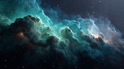 Obraz premium Abstract Nebula in Space with Blue and Turquoise Hues and Illuminated Starfield