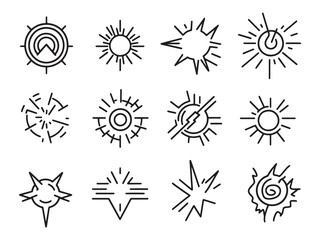 A set of vector design elements features abstract floral ornaments and nature-inspired icons, including seamless patterns of suns and snowflakes