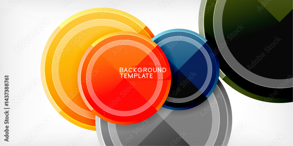 Poster Abstract circles overlap, creating vibrant color gradients. Modern design suggests technology, innovation, communication solutions.