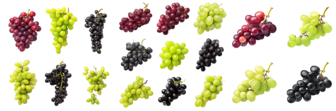 Set of A Grape Set Red Grapes, Green Grapes, Black Grapes, on white or transparent background - Powered by Adobe