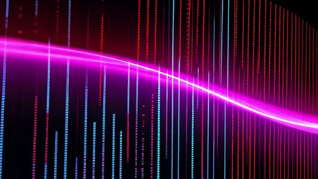 Dynamic neon binary code pattern illuminating a dark background, creating an immersive atmosphere with vibrant colors and fluid movements, perfect for digital art enthusiasts and tech lovers