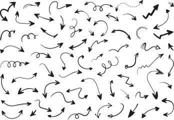 Hand Drawn Curved and Scribbled Arrow Set - Black Silhouettes on White Background
