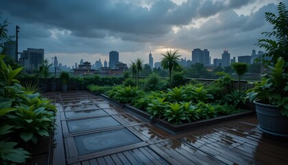 Fototapeta premium Evening Rain in City Garden