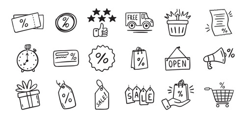 Fototapeta premium Loyalty card hand drawn doodle element icons. Symbol for Loyalty card, incentive program outline illustration icon