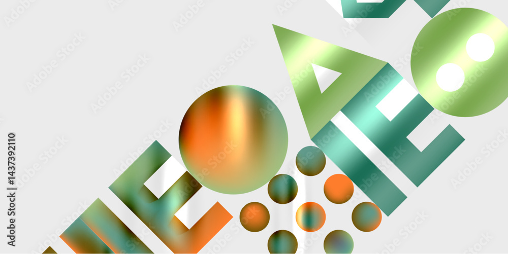 Poster Abstract composition featuring colorful spheres, geometric shapes, dynamic arrangement. Light reflections create visual interest.