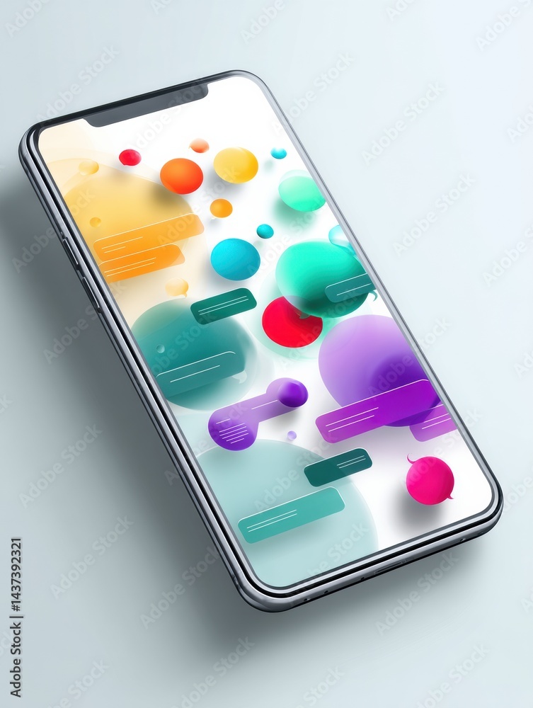 Poster Smartphone Shows Chat Application Interface With Vibrant Message Bubbles in Various Colors