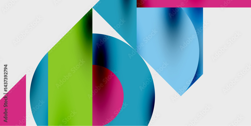 Aufkleber Abstract geometric composition. Overlapping shapes create vibrant color gradients, modern design elements. Smooth transitions, clean lines present.