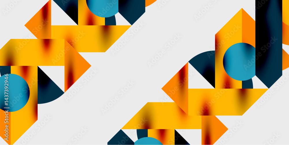 Poster Abstract geometric pattern. Orange, teal, navy shapes overlap on light gray background. Modern design elements create dynamic composition.