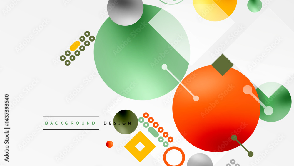 Aufkleber Abstract geometric shapes overlap, creating vibrant colorful design. Modern composition uses circles, squares, gradients.