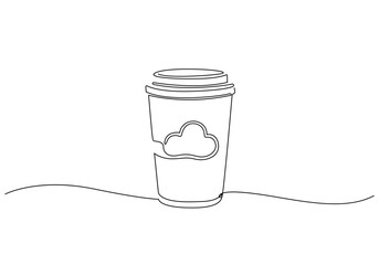 Cup of coffee take away one line continuous. Line art, isolated on white background.