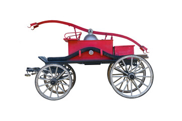 nineteenth century horse drawn fire truck isolated on white background