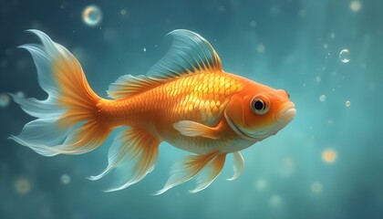 Fototapeta premium A radiant goldfish glides through the cool, clear water, a sight of graceful aquatic beauty.