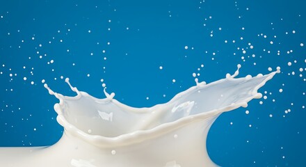 Dynamic milky surge against cerulean backdrop, creating a refreshing effect