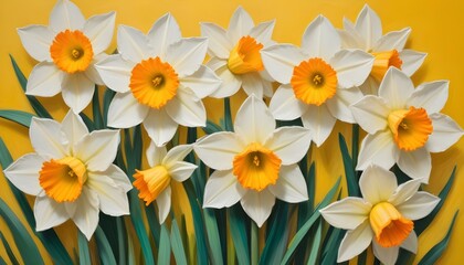Fototapeta premium A beautiful display of daffodils, showcasing their delicate white petals and bright orange centers.