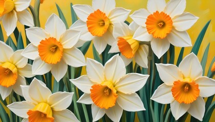 Fototapeta premium A captivating display of white and orange daffodils in full bloom during spring.