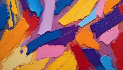 Fototapeta premium Colorful abstract painting showcasing bold brushstrokes in various vibrant colors, creating a dynamic artwork.