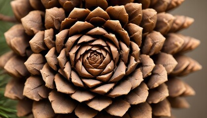 Detailed macro shot of a pine cone reveals its textured, spiral pattern and warm brown hues.