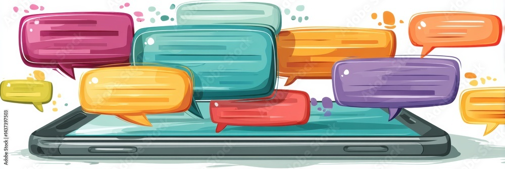 Aufkleber Colorful Chat Interface Displayed on a Smartphone With Various Message Bubbles Illustrating Communication Dynamics