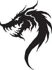 Dragon tattoo design, vector illustration, Dragon logo, black and white illustration of a stylized dragon, transparency background.