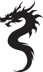 Dragon tattoo design, vector illustration, Dragon logo, black and white illustration of a stylized dragon, transparency background.
