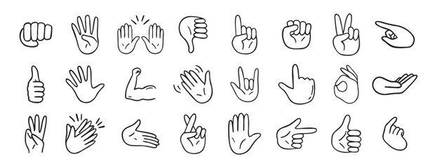 hand gesticulations doodle hand drawn icon. Outline drawing hand gesticulations line clipart symbol
