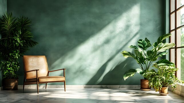 An elegant room with a green wall marble