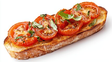 Appetizing Bruschetta Featuring Ripe Tomatoes and Fresh Basil on Golden Toast