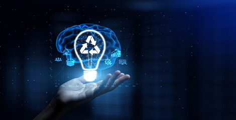 Recycle Promoting Environmental Sustainability and Waste Reduction with Human Hand Holding Lamp...