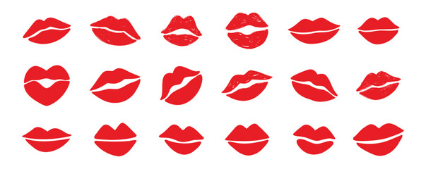 lips kiss clipart. lips kiss hand drawn silhouette symbols. Decor red lips cartoon drawing elements set