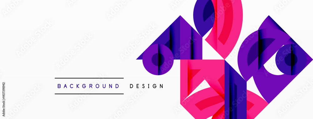 Poster abstract geometric shapes, vibrant pinks, purples create modern design. minimalist style, clean line