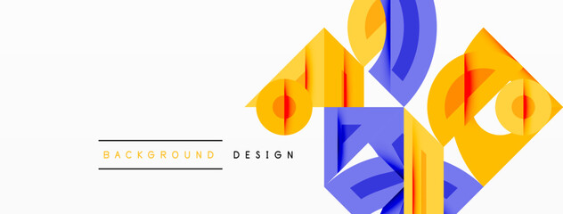 Abstract geometric design. Yellow, blue shapes overlap creating dynamic composition. Minimalist style, modern aesthetic. Clean background.