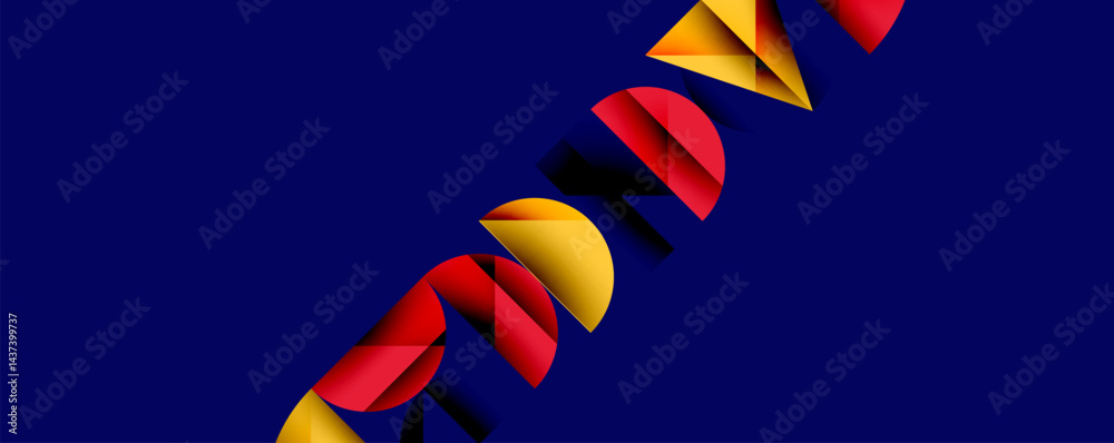 Aufkleber abstract geometric shapes, vibrant reds, golds against deep blue background. diagonal composition cr