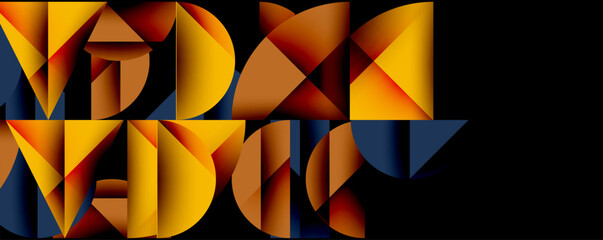 Obraz premium Abstract geometric design. Bold colors create dynamic visual impact. Shapes overlap, forming letterforms against dark background.